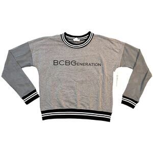 BCBGeneration Womens Sweatshirt Mesh Sleeve Athletic Pullover Retro Gray Large